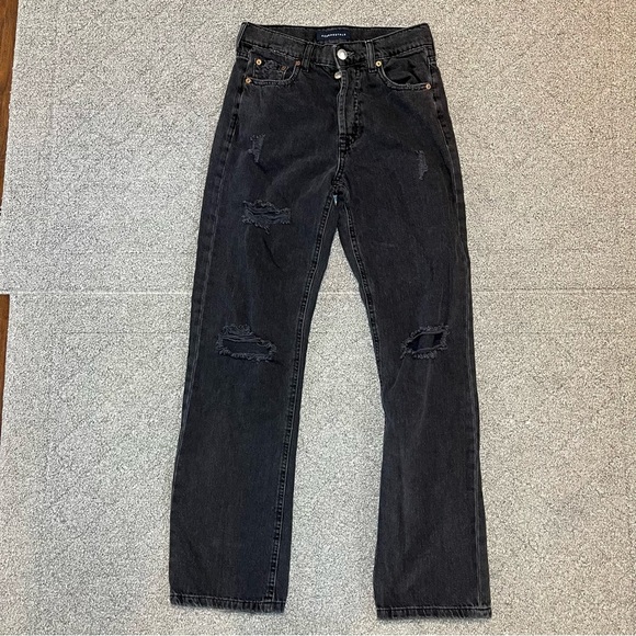 Aeropostale 90’s Baggy Jeans Womens Size 4 Black Button Fly Mid Rise Distressed - Picture 1 of 10